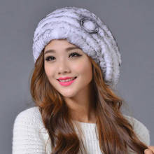 Hot Sale Ladies Fashion Excellent Knitted Real Natural Rex Rabbit Fur Hat Genuine Women Fashion Winter Cap High Quality Beret 2024 - buy cheap