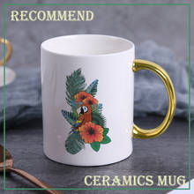 Taza de cerámica con diseño de loro y hojas tropicales, tazones creativos con asa para café, té, leche, tazas de desayuno, bonitos regalos, KTZW-057 2024 - compra barato