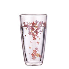 New 350ml Japan Sakura Double Glass Tea Cup Juice Drink Milk Cup Heat Insulation Transparent Water Mug Creative Gifts 2024 - buy cheap