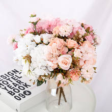 Buquê de flores artificiais rosa de alta qualidade, mesa de casamento para casa, decoração de outono, flor de seda, rosa, hortênsia, híbrido de flores falsas 2024 - compre barato