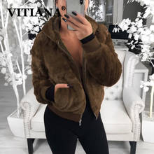 VITIANA Women Casual Faux Fur Coat Female 2019 Autumn Winter Elegant Slim Warm Soft Outwear Zipper Plush Teddy Overcoat Jacket 2024 - buy cheap