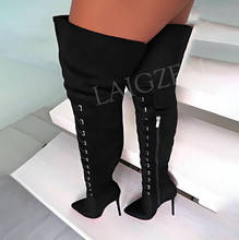 BERZIMER Women Thigh High Boots Suede Stiletto Heels Shoes Woman Side Zip Over Knee Ladies Zapatos Botas Large Size 43 44 47 2024 - buy cheap