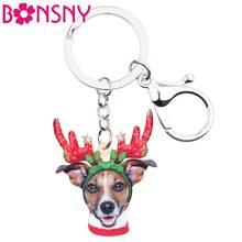 Bonsny astas de Navidad acrílicas Chihuahua perro llaveros llavero bolsa billetera de coche llaveros para mujeres niñas encanto regalo accesorio 2024 - compra barato