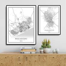 Somalia Creative city map Mogadishu Abstract Canvas Paintings Black and white Wall Art Print Poster Picture Home Decoration 2024 - buy cheap