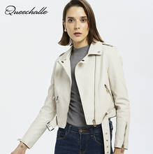 Осенние женские куртки queeхалle, мотоциклетная байкерская куртка из искусственной кожи, женская короткая облегающая верхняя одежда, пальто, женская куртка, белая 2024 - купить недорого