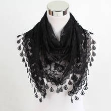 Bufandas de seda con borlas para mujer, chales con colgante triangular, flor de encaje, Otoño, nueva moda 2024 - compra barato
