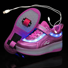 Zapatillas luminosas de dos ruedas para niños y niñas, zapatos de Patinaje con luz Led, color negro y Rosa, con carga USB 2024 - compra barato