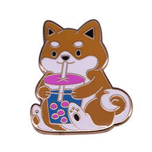Cute  Dog Drinks Milk Tea  enamel pin funny animal brooch 2024 - buy cheap