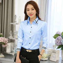 OL Work Wear White Blue Blouse Plus Size Long Sleeve Turn-down Collar Formal Elegant Ladies Female Shirt Ladies Tops School 2024 - buy cheap