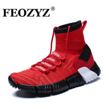 FEOZYZ Lightweight Men Sock Shoes Tennis Athletic Running Casual Sneakers High Top Trainers Breathable Red Knitted Sport Shoes 2024 - buy cheap