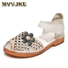 MVVJKE Summer Women shoes Comfortable Soft bottom Cut-Outs Genuine Leather Women's Sandals 2024 - buy cheap