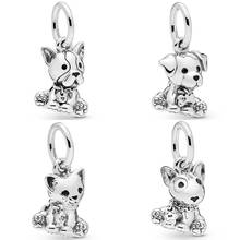 QANDOCCI-Cuentas de toro Terrier para pulsera Pandora, joyería de plata de ley 925, cachorro Labrador, Bulldog Francés, Gato dulce 2024 - compra barato