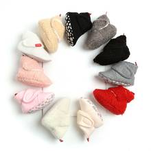 Baywell inverno do bebê recém-nascido meninas botas de neve sólida cashmere de pelúcia retalhos botas moda fundo macio sapatos berço quente 2024 - compre barato