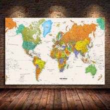 Pósteres e impresiones de mapa del mundo, arte de pared colorido, pintura al óleo sobre lienzo, imágenes de pared para sala de estar, decoración del hogar sin marco 2024 - compra barato