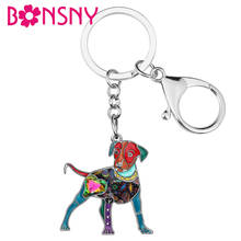 Bonsny esmalte liga strass mini doberman cão chaveiros em pé animal chaveiros moda jóias para meninas feminino decoração 2024 - compre barato