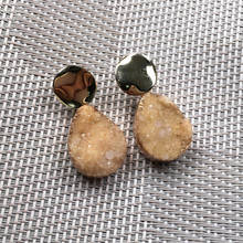 1 par de brincos de pedras de cristal amarelas naturais, joias com parafuso de quartzo, brincos artesanais para mulheres, presentes, joias, achados 2024 - compre barato