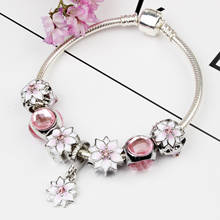 ATTRACTTO 2019 Pink Flower Bracelets&Bangles For Women Jewelry Crystal Bracelet Charm Silver Custom Bracelet SBR190342 2024 - buy cheap