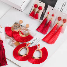 LOVR Fashion Bohemian Tassel Earrings for Women 2020 Cotton Silk Fabric Long Fringe Black Drop Dangle Earrings Female Jewelry 2024 - buy cheap