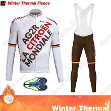 2021 ag2r conjunto camisa de ciclismo bélgica roupas inverno velo térmico bicicleta estrada terno calças maillot fietskleding 2024 - compre barato