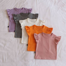 И рукавами-крылышками для девочек, одежда для маленьких девочек футболка с короткими рукавами для маленького мальчика, однотонный Цвет хлопковая рубашка летние топы для девочек, детская одежда 2024 - купить недорого