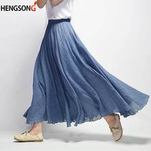 14 Colors Linen Maxi Skirt Pleated Vintage Boho Maxi Long Casual Cotton Beach Skirt Empire A-Line Linen Skirt Ladies Clothing 2024 - buy cheap