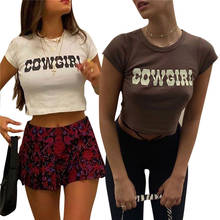 Women Crew Neck Short Sleeve Crop Tops, Sexy Letter Printed Slim Fit Short T-shirts 2024 - buy cheap