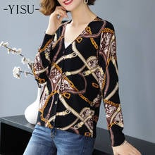 YISU Cardigans Women Single Breasted Long Sleeves V-neck Knitted coat Fashion Chain pattern Printed cardigan Sweater Femme 2024 - buy cheap