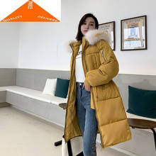 Женская зимняя куртка, одежда 2020, корейское пуховое хлопковое пальто с подкладкой, большое меховое пальто с капюшоном, Женская длинная парка на зиму 9906 2024 - купить недорого