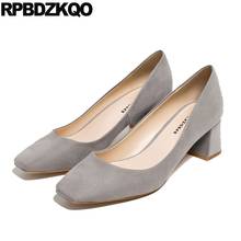 Sapatos de luxo femininos, preto, da moda, slip-on, dedo quadrado, camurça, tamanho 4, 34, casual, salto grosso, médio, cinza, alto, 2021 2024 - compre barato