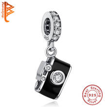 Fashion 925 Sterling Silver Beads Black Enamel Crystal Camera Charms fit Original Bracelet Women DIY Jewelry Accessories 2024 - buy cheap