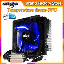 Aigo 120 мм 4-контактный вентилятор для процессора кулер для процессора 4 тепловых трубки кулер для процессора радиатор для AMD Intel 775/115/AM3/AM4 синий светодиодный бесшумный вентилятор охлаждения процессора 2024 - купить недорого