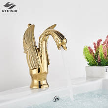 Grifo de cisne dorado de latón para lavabo de baño, grifería de agua fría y caliente, mezclador de lavabo, nuevo estilo de moda 2024 - compra barato