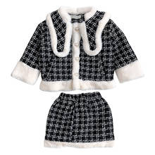 Conjuntos de roupas infantis 1-7 anos, conjunto de 2 peças com cardigan e saia xadrez de inverno 2024 - compre barato