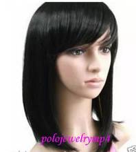 shun Wholesale& heat resistant LY shipping>>>New Cosplay party medium fashion black wig 2024 - buy cheap