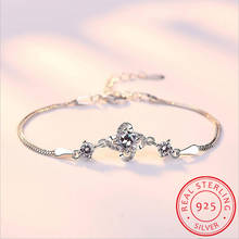 Pulseira giratória de prata esterlina 925, bracelete de zircônia com torção de flor, presente para mulheres, cristal, gargantilha de prata 925 2024 - compre barato