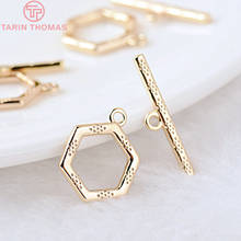 Conjunto de 6 joias o: 12mm t: 20mm 24k, bracelete hexagonal de latão banhado a ouro, fechos com fecho o, acessórios de joias diy de alta qualidade 2024 - compre barato