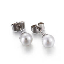 Pearl Stainless Steel Stud Earrings For Women Lady Girls Natural Pearls Earring Size 6mm 2024 - buy cheap