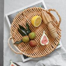 Rattan Round Fruit Tray with Handle Storage Tray Breakfast Table Storage Basket Pastoral Rattan Tray Bread Tray 2024 - buy cheap