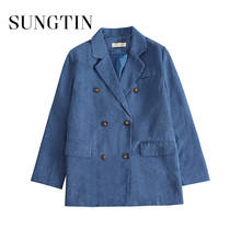 Sungtin 5 Color Korean Office Lady White Oversize Blazer Women Jacket Corduroy Blue Double Breasted Vintage Casual Blazers Retro 2024 - buy cheap