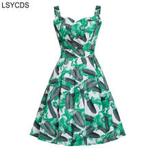 LSYCDS-vestido Rockabilly veraniego para mujer, estampado de Luffa verde, escote en forma de corazón, 50s, 60s, tirantes finos, Retro, único 2024 - compra barato