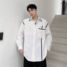 Camisa masculina folgada de manga longa, camiseta harajuku de design vintage preto e branco para homens, de design de nicho 2024 - compre barato