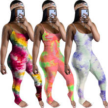 Tie Dye Pint Sexy Strap Bodycon Stacked Ruched Pleated Jumpsuit Women Skinny Club Outfits Rompers One Piece Skinny Playsuit 2024 - buy cheap