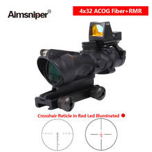 Caça 4x32 acog real fibra óptica riflescope retículo vermelho iluminado mira óptica tática com rmr mirco red dot vista rifle 2024 - compre barato