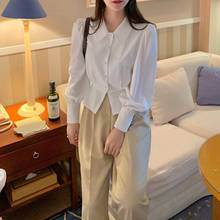 Conjunto de calça solta de manga longa feminino, camisetas casuais com cintura alta e calça larga para escritório 2024 - compre barato