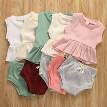 Newborn Baby Girl Outfits Summer Baby Clothes 2PCS Ruffled Vest Tops Bow Shorts Casual Baby Girl Solid Clothes Sets 0-24M 2024 - buy cheap