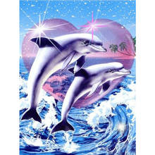 100% Full 5D Diy Daimond Painting "Dolphin Couple" 3D Diamond Painting Round Rhinestones Diamant Painting Embroidery Animal 2024 - buy cheap