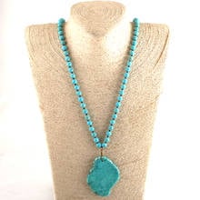 RH Fashion Bohemian Tribal Jewelry  Blue Stone Long Knotted Blue Turq Pendant Necklaces For Women Necklace 2024 - buy cheap