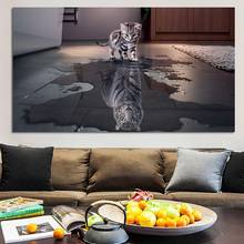 Кошка отражение в воде картина тигр на холсте абстрактные постеры с животными и принтом настенные художественные картины для гостиной домашний декор 2024 - купить недорого