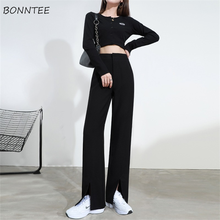 Pantalones holgados de estilo coreano para mujer, Pantalón liso con abertura lateral, diseño elegante que combina con todo, estilo universitario, Ins Harajuku, nuevo 2024 - compra barato