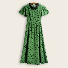 Женское трикотажное платье в горошек, с коротким рукавом и отложным воротником, обхват груди 130 см, размеры 3XL- 7XL 2024 - купить недорого